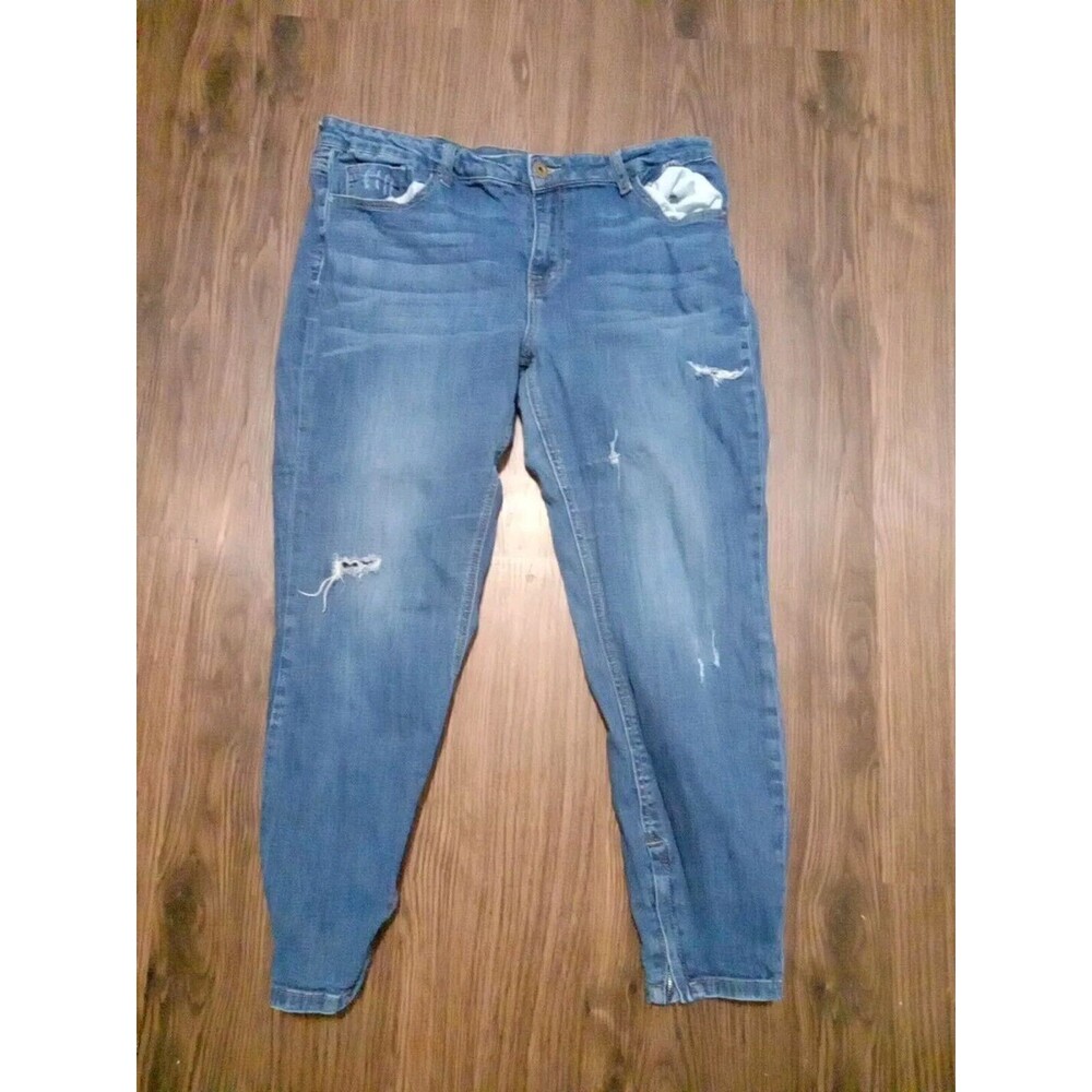 Pistola Jeans Women's Size 33 Skinny Ankle Crop High Rise Zipper Hem Distressed